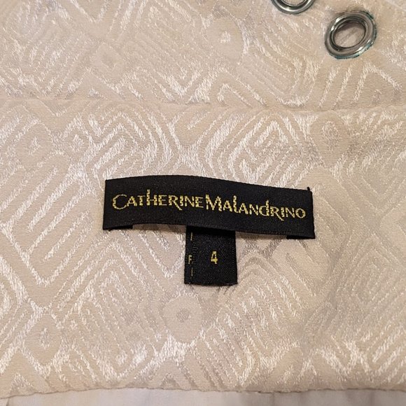 CATHERINE MALANDRINO White 100% Silk Grommet V Neck Cocktail Dress Size 4 - Picture 9 of 16